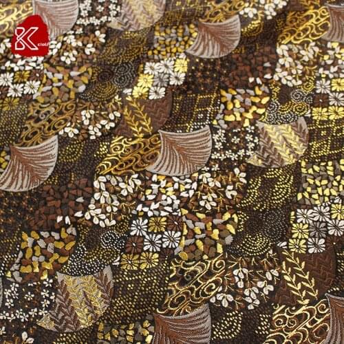 Chinese Jacquard Silk gold fan Satin fabric for COSPLAY/Kimono/Mongolia clothing/Stage suit 1order=1meter