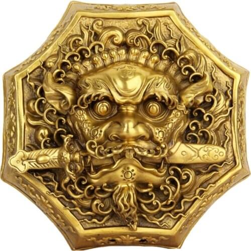 Chinese Old Chinese Folk FengShui Brass Lion Beast Head Sword Evil Spirits Door knocker decoration bronze factory outlets