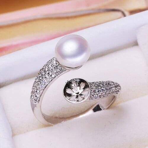 2 PEARLS 925 Sterling Silver Pearl Ring Finger Ring Adjustable Ring Findings Jewelry Parts Fittings Accessories, 3pcs/lot