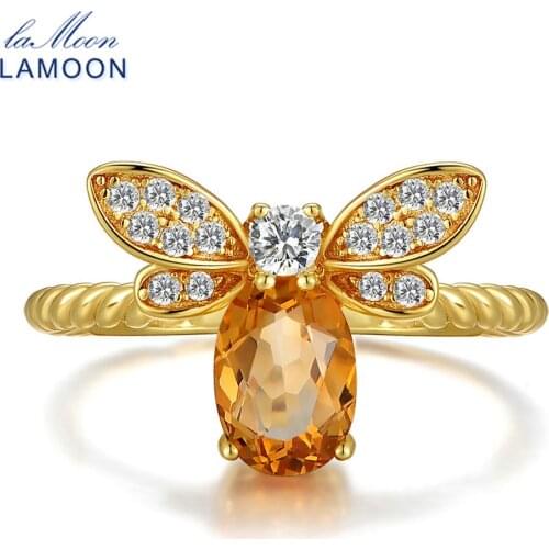 LAMOON Bee 5x7mm 1ct Natural Oval Citrine 925 Sterling Silver Jewelry Wedding Ring with S925 For Women LMRI019