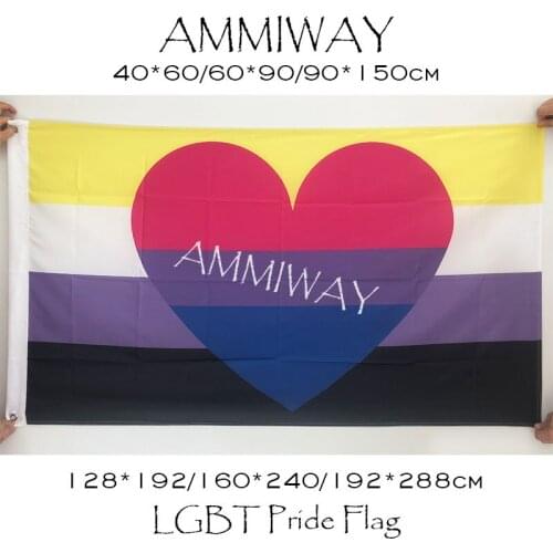 AMMIWAY Any Size Nonbinary Bisexual Combo Pride Flags and Banners Polyester Printed Rainbow LGBT Single Double Flags