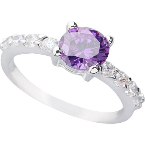 Round Purple Stone 7*7mm Semi-precious Stone Silver AiMolies Ring Q0065P