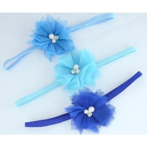 Fashion Handmade Fabric Flower Elastic Headband Hand Sewn Beads Floral Baby Girls Hairband Children Hair Ornaments 16 Colors