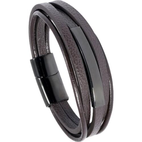 Fashion Punk Casual Genuine Leather Bracelet Cuff for Men Women Stainless Steel Multilayer Charm Bangle Wrap Wristbands Jewelry