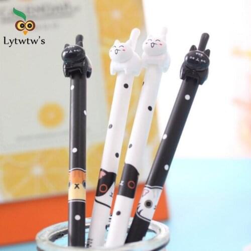 4 Piece Lytwtws Korean Stationery Kawaii Cute Cat Pen Handles Creative Bent School Supply Office Gel Pens Christmas gift