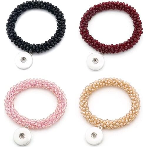 New Fashion beads elastic snap bracelets 5 colors bangle fit DIY 18MM charm snap buttons snap jewelry wholesale AB0064