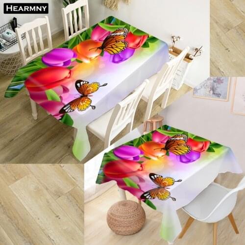 New Butterfly Tulips Flower Tablecloth 3D Oxford Fabric Square/Rectangular Dust-proof Table Cover For Party Home Decor TV Covers