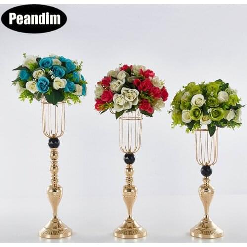 PEANDIM Gold Flower Vase Wedding Centerpieces Candelabra Christmas Party Flower Stand Wedding Road Lead Home Vase Decor 10pcs