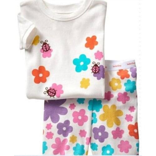 New Flower Baby Girl Pajamas Clothes Sets Short Sleeve Cotton Boys T-Shirts Polka Dot Sleepwear Pant Summer Kids 2-Piece Suits