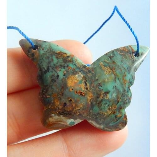 Natural stone pendant ,Carved butterfly Green Opal Charms Pendant Bead,29x44x7mm,11.37g