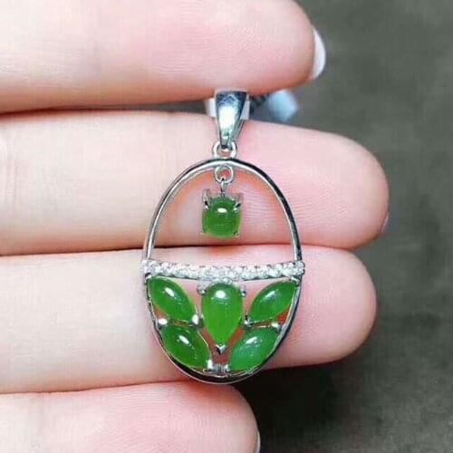 S925 Sterling Silver Inlaid Natural Hetian Jasper Pendant Exquisite Jade Female Fashion Fresh Pendant