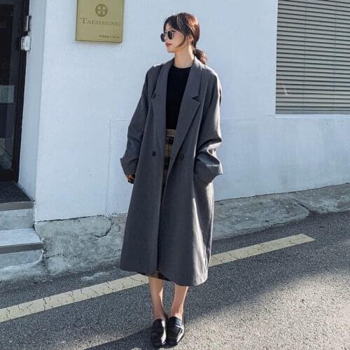 Casual Suit Jacket Female Korean Windbreaker 2020 Spring Autumn Long Section Over The Knee Chic Blazer Feminino Outerwear K875