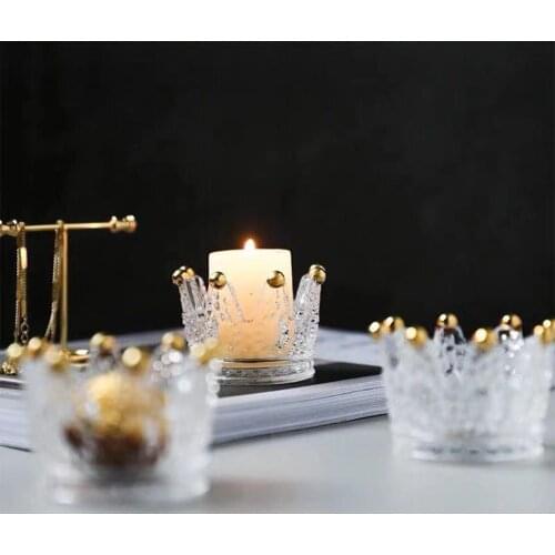 Clear Tealight Candle Holder 3 Inch Glassware Votive Tea Light Home Decor Jewelry Tray Ashtray Crown Crystal Candle Holder