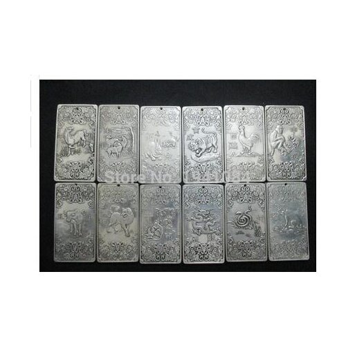 Rare silver Buddha 12 zodiac coins+charms thangka Tibet and Nepal Tibetan thangkas COINS12/pcs Tibetan Silver BRASS room