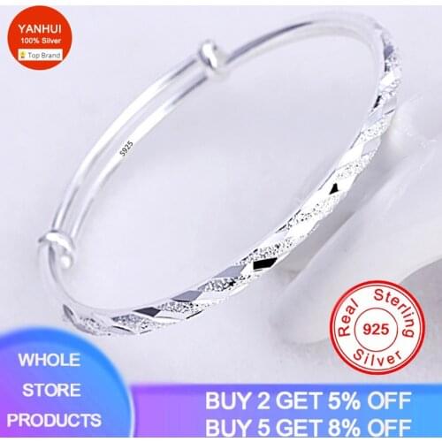 YANHUI Factory Price Original 925 Sterling Silver Adjustable Open Cuff Men Women Bracelets Trendy Simple Bangles Wholesale H061