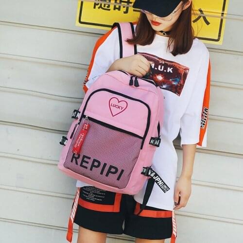 Love Embroidery Womens Backpack High Quality Nylon Waterproof High Capacity Girls School Bag Laptop Bag Womens Shoulder Bag