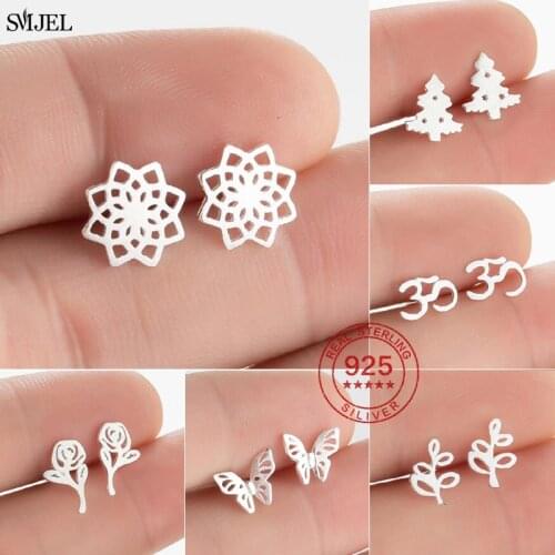 Bohemia Mandala Flower Earrings Women Kids 925 Sterling Silver Tree Branch OM Symbol Butterfly Stud Earings Jewelry pendientes