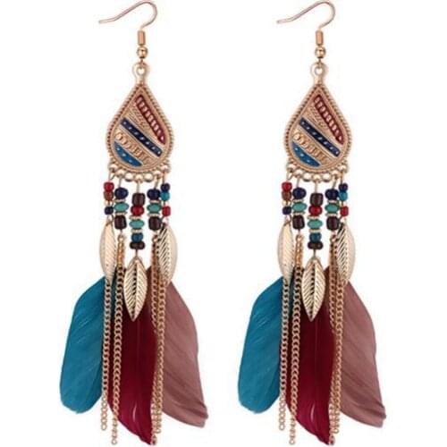 Tassel Earrings Retro Style Feather and Leaves Long Drop Tassel Earrings Personality Ethnic Style Earrings For Women Jewelry