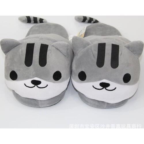 Flip flops fur home slippers winter women shoes Cat animation comfortable indoor cotton shoes zapatos de mujer fluffy slides