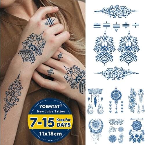 Juice Lasting Ink Tattoos Body Art Waterproof Temporary Tattoo Sticker Mehndi Hand Henna Tatoo Arm Fake Flowers Tatto Women Girl