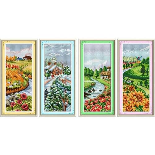 Everlasting Love Four Seasons Chinese Cross Stitch Kits Ecological Cotton Stamped Printed DIY New Christmas Decorations For Home