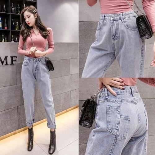 Spring High Waist Stitch Jeans Woman Patchwork Ankle Length Denim Pants Female Irregular Pocket Loose Casual Harem Pants Mujer