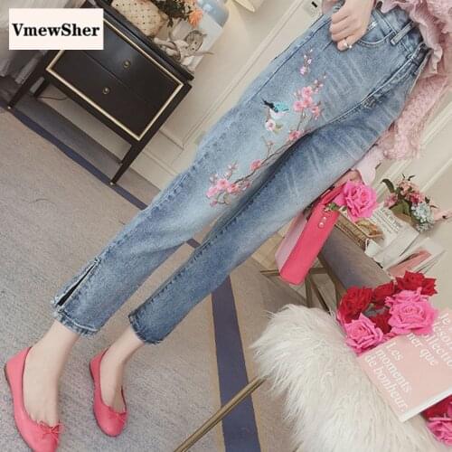 VmewSher Women's Jeans With Embroidery