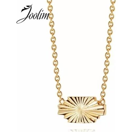 JOOLIM Jewelry Wholesale High End Gold Finish Sunburst Pendant Choker Necklace Stainless Steel Jewelry