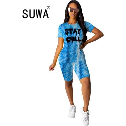 Lounge fitness wear summer women two piece tracksuit set letter t-shirt top + skinny biker shorts chic suit street outfits
