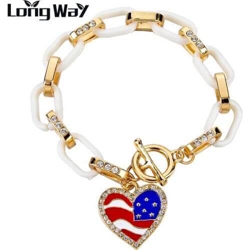 LongWay Arrival Big Charm Heart Bracelets Bangles Link Chain Gold Color Women Bracelets Vintage Statement Jewelry Sbr150383103