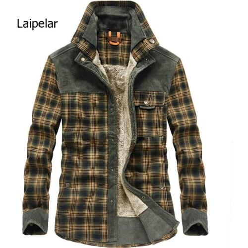 Winter Shirt for Men Thick Warm Fleece Shirts Plaid Pure Cotton Mens Long Sleeve Camisa Masculina Plus Size M-3Xl