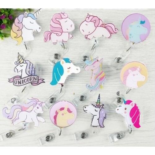 1PC Cartoon Unicorn Retractable Pull Badge Reel ID Lanyard Name Tag Card Badge Holder Reels doctor nurse supplies