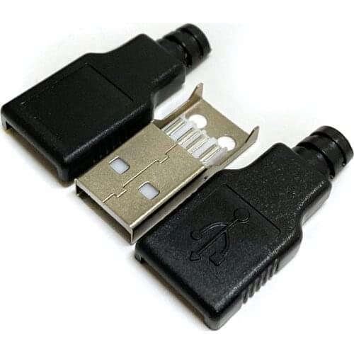 10PCS Male Type A USB Plug Socket Connector 4 Pin With Black Plastic Cover DIY Kits USB-A type