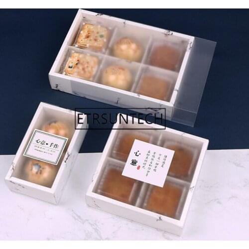 100pcs/lot 2/4/6pcs Marble Design Cake Paper Box Cheese Chocolate Paper Box Wedding Party Cookies Box Gift Box