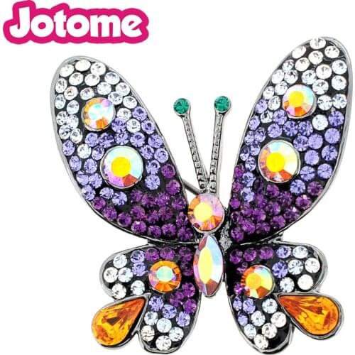 100pcs/lot Purple Butterfly Crystal Pin Brooches