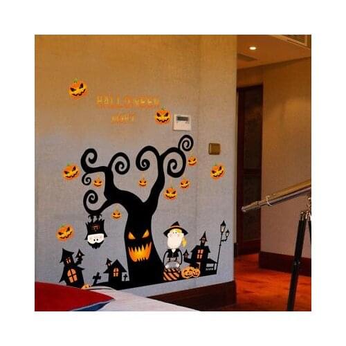 3D Halloween Pumpkin Lantern Night Tree Wall Sticker Bedroom Living Room Floor Stickers Kids DIY Stickers