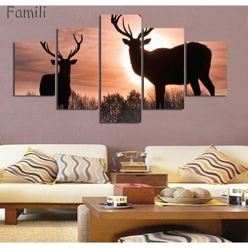 5Pcs/set Deer House Wall Decoration Painted Wall Art Canvas Printed Painting Living Room Beautiful Painting,wall painting