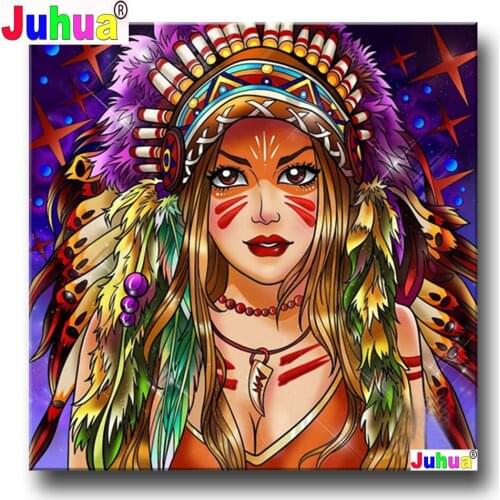 5D Diamond Painting "Native Fantasy Indian Girl" Diamond Mosaic Home Decor Full Rhinestone Mosiac Embroidery,3D Cross Stitch