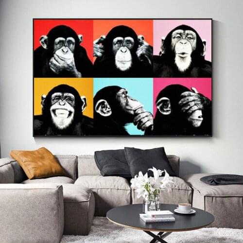 Abstract Funny Monkey Canvas Paintings On The Wall Art Posters And Prints Animals Graffiti Art Pictures For Kids Room Wall Decor