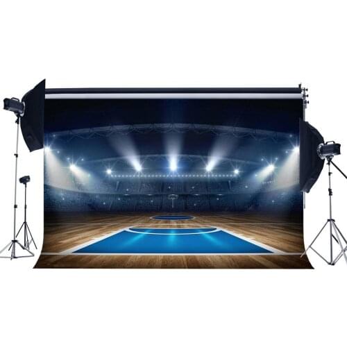Basketball Court Backdrop Stadium Backdrops Crowd Shining Stage Lights Shabby Wood Floor Interior Photography Background