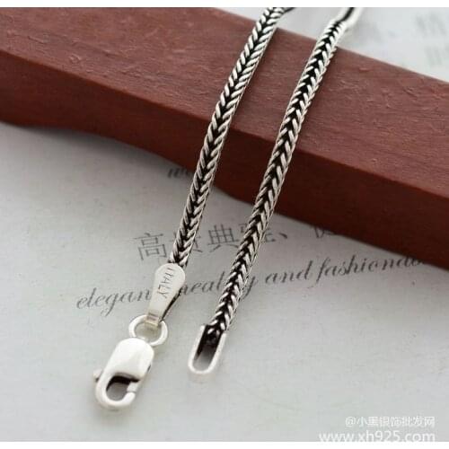 Little black 925 sterling silver women necklace 1.6 mm thick foxtail chain length 50 cm
