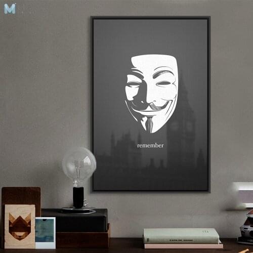 Black White London Pop Film Hero V For Vendetta Canvas Large Art Print Poster Abstract Wall Picture Home Decor Painting No Frame