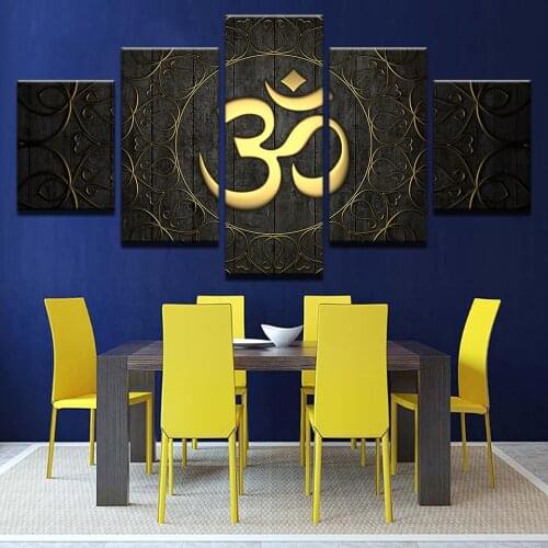 Home Decor For Living Room HD Prints Modern Canvas Wall Art Poster 5 Piece Buddha OM Yoga Painting Golden Symbol Pictures