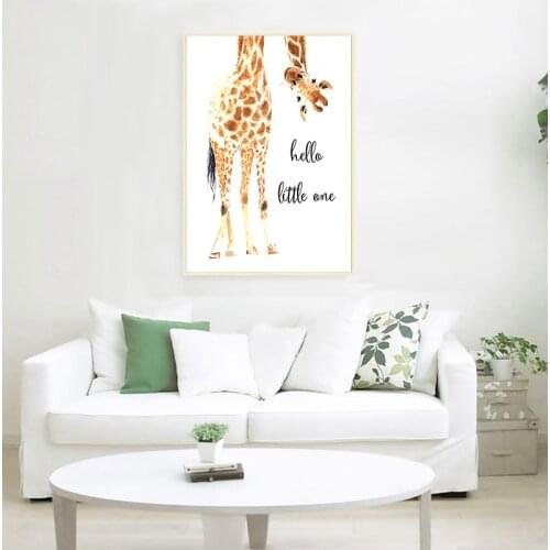 Giraffe Print Hello Little One Nursery Wall Art Canvas Painting Nordic Poster Wall Picture Baby Girl Boy Gift Kids Room Decor