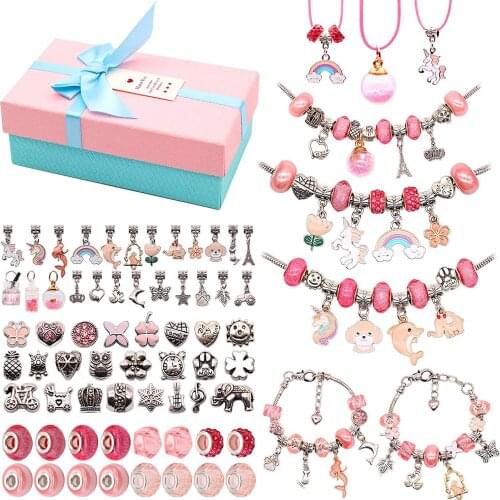 Christmas Present Pandora Alloy Beads Set For DIY Child Bracelet Jewerly Hand Making Accessories Big Hole Crystal Bead Gift Kits