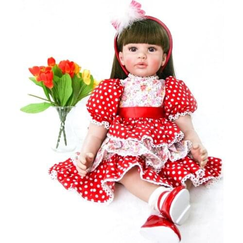 BeBe Reborn Doll 24 Inches cloth Body Silicone girl Baby Doll Baby Reborn 60cm live in polka dot skirt Fashion Toy DIY boneca