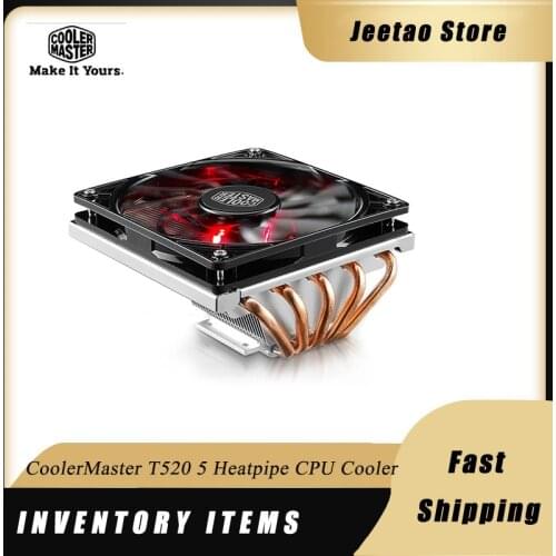 Cooler Master T520 CPU Cooler 5 Heatpipe 12cm LED Quiet Fan For Mini Case HTPC Intel AMD Desktop PC CPU Cooling Radiator