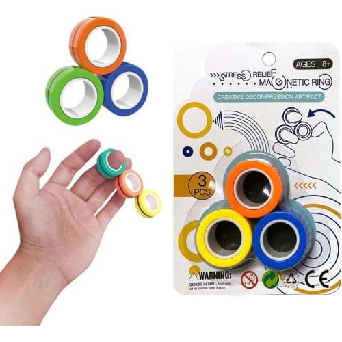 3pcs Magnetic Rings Anti-Stress Magnetic Bracelet Ring Unzip Toy Magic Ring Props Decompression toys Magnetic Bracelet Ring