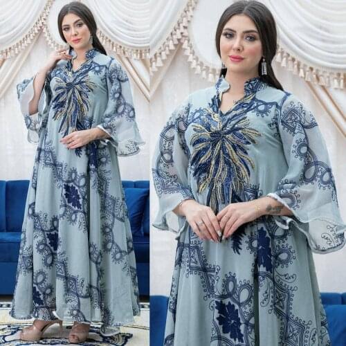 Moroccan Kaftan Dubai Muslim Women Abaya Dress Embroidered Sequined Plus Size Boubou Elegant Kimono Ankara Dashiki Clothing