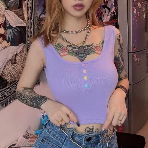 Womens Sexy Button Tank Tops Fashion Vest Off Shoulder Halter Blusa Shirt Summer Slim Crop Tops Camisole